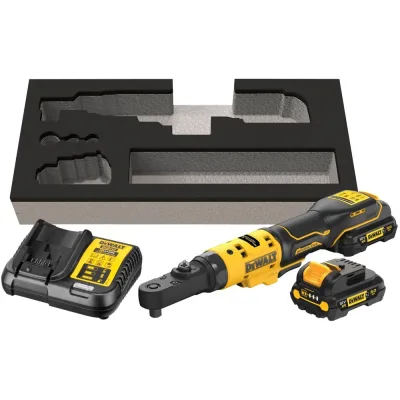 Аккумуляторный угловой гайковерт Dewalt, с трещоткой, 12 В, 67 Нм, 450 об/мин, с 2 АКБ 3 Ач и ЗУ, в чехле DCF500L2G-QW