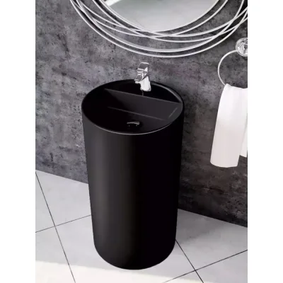 Раковина из искусственного камня ЛИТКАМ LUNA 45x45x80, черный глянец LKR-45.45.84B.LUNA