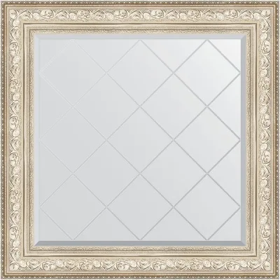 Зеркало EVOFORM с гравировкой в багетной раме - виньетка серебро 109 мм (90x90 см) BY 4340