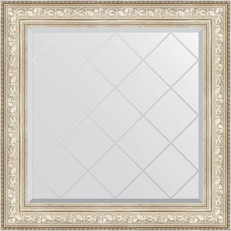 Зеркало EVOFORM с гравировкой в багетной раме - виньетка серебро 109 мм (90x90 см) BY 4340
