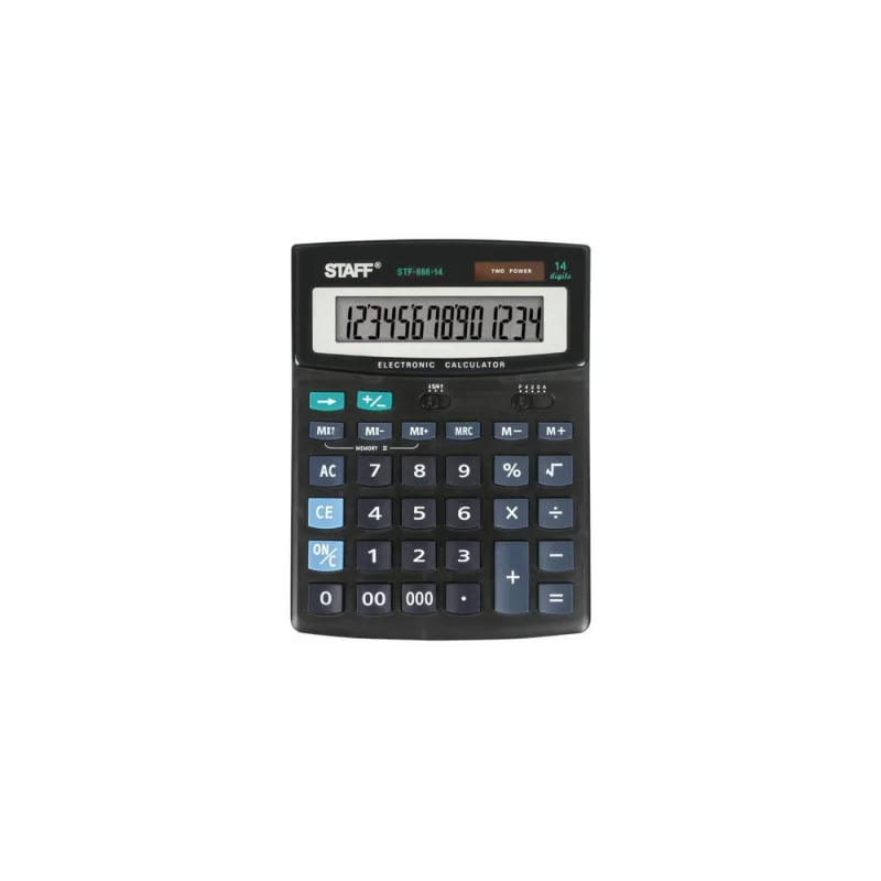Настольный калькулятор STAFF STF-888-14, 14 разрядов, двойное питание, 250182