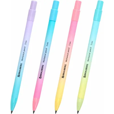 Карандаш механический цанговый BRAUBERG GRADE PASTEL 2 мм, точилка, корпус ассорти, комплект 24 шт. 181961