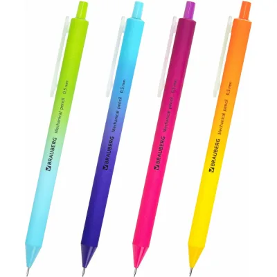 Карандаш механический BRAUBERG SOFT GRADE 0.5 мм, корпус soft-touch ассорти, комплект 24 шт. 181958