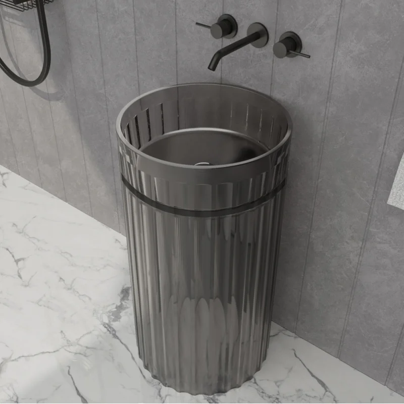 Раковина напольная пристенная прозрачная ABBER Kristall AT2709Onyx-H черная