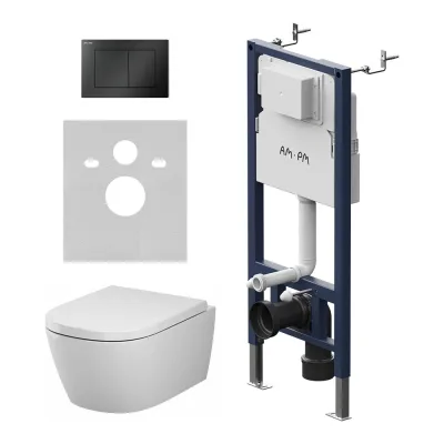 Инсталляция AM.PM PrimeFit с кнопкой S, черный матовый, с подвесным унитазом Libre 54 Aquaspin IS90238.601901