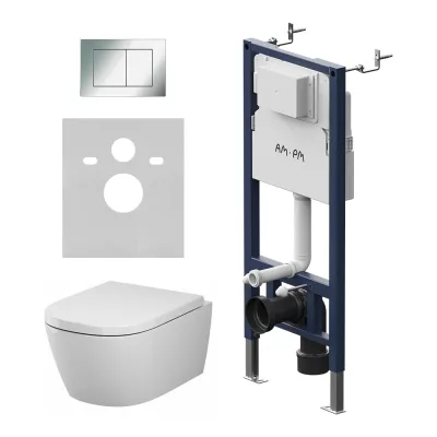 Инсталляция AM.PM PrimeFit с кнопкой S, хром глянец, с подвесным унитазом Libre 54 Aquaspin IS90251.601901
