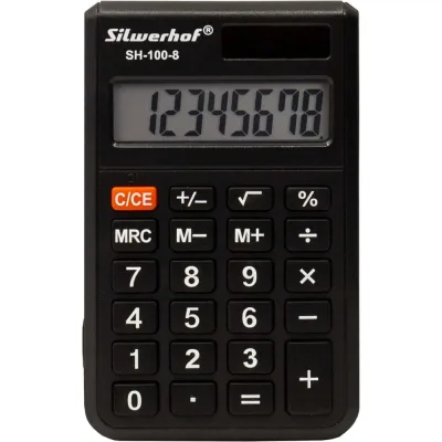 Калькулятор карманный Silwerhof SH-100-8 черный, 8-разрядный 1986165