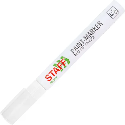 Маркер-краска лак Staff paint marker, 2-4 мм, белые, 12 шт, нитро-основа, PROFIT 152584