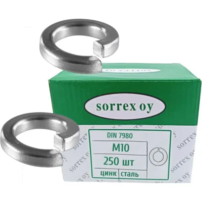Шайба SORREX М10 пружинная гровер DIN 7980 тяжелая усиленная оцинкованная 250 штук 7980-1-10 250