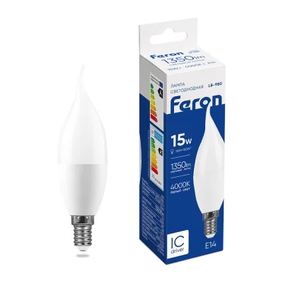 Лампа светодиодная FERON LB-980 свеча на ветру, E14, 15W, 175-265V, 4000K 52075