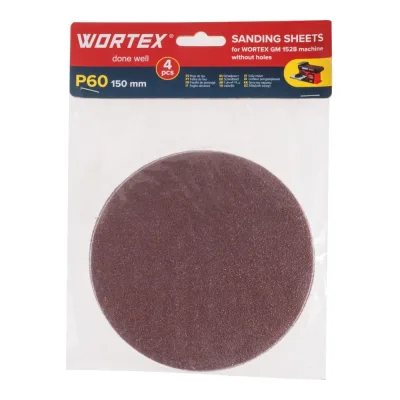Шлифлист WORTEX 150мм P60 без отв. 4 шт для станка GM 1528 1325980 ЦЗ-0164945214