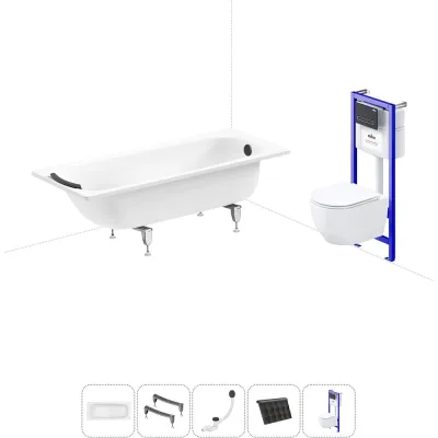 Комплект 5 в 1 Sanitana BLB Universal 3,5 стальная ванна 170x70 с инсталляцией и подвесным унитазом 20220839R