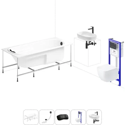 Комплект 6 в 1 Lavinia Boho Bristol акриловая ванна 160x75 с инсталляцией, подвесным унитазом 20221343R