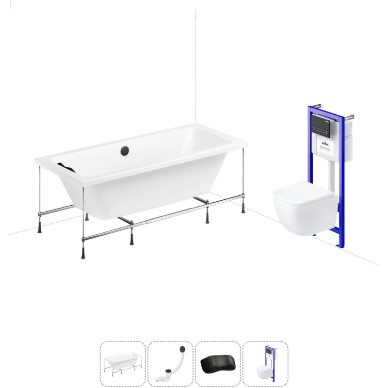 Комплект 5 в 1 Lavinia Boho Pure акриловая ванна 180x80 с инсталляцией и подвесным унитазом 20221127R
