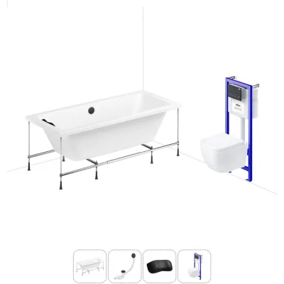Комплект 5 в 1 Lavinia Boho Pure акриловая ванна 180x80 с инсталляцией и подвесным унитазом 20221127R