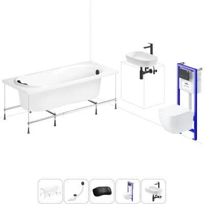 Комплект 6 в 1 Lavinia Boho Easter Pro акриловая ванна 170x75 с инсталляцией, подвесным унитазом 20221335R