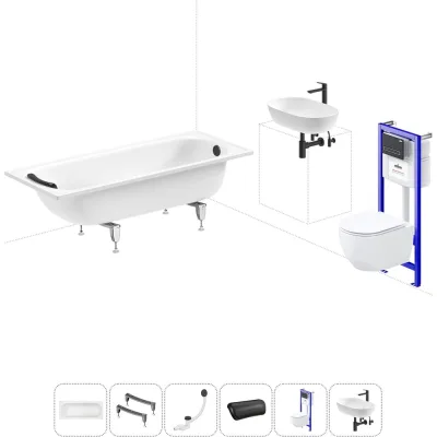 Комплект 6 в 1 Sanitana BLB Europa 2,2 стальная ванна 170x75 с инсталляцией, подвесным унитазом 20220819R
