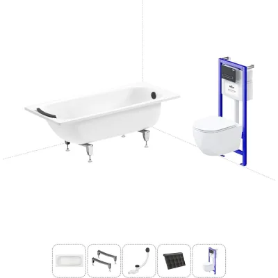 Комплект 5 в 1 Sanitana BLB Universal 3,5 стальная ванна 160x70 с инсталляцией и подвесным унитазом 20220831R