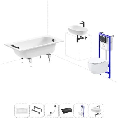 Комплект 6 в 1 Sanitana BLB Europa 2,2 стальная ванна 130x70 с инсталляцией, подвесным унитазом 20220779R