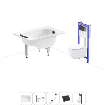 Комплект 5 в 1 Sanitana Europa Mini стальная ванна 105x70 см, с инсталляцией и подвесным BLB 20220751R