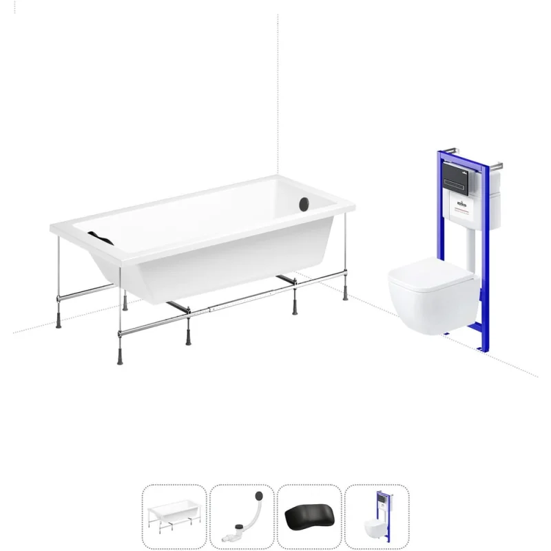 Комплект 5 в 1 Lavinia Boho Catani акриловая ванна 160x80 см, с инсталляцией и подвесным унит 20221095R