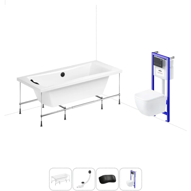Комплект 5 в 1 Lavinia Boho Evan акриловая ванна 180x80 см, с инсталляцией и подвесным унитаз 20221111R