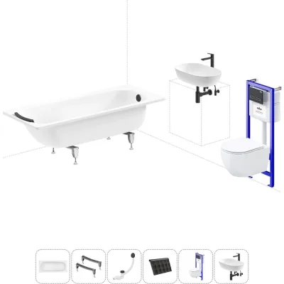 Комплект 6 в 1 Sanitana BLB Universal 3,5 стальная ванна 170x70 с инсталляцией, подвесным унитазом 20220843R