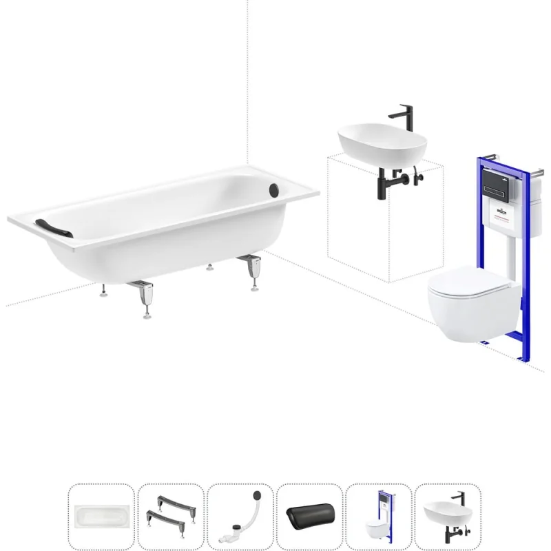 Комплект 6 в 1 Sanitana BLB Europa 2,2 стальная ванна 170x70 с инсталляцией, подвесным унитазом 20220811R