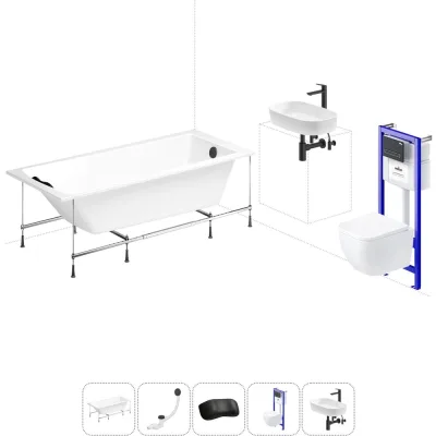 Комплект 6 в 1 Lavinia Boho One акриловая ванна 160x70 с инсталляцией, подвесным унитазом 20221231R