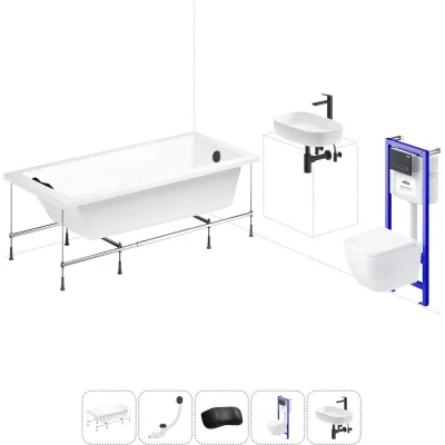 Комплект 6 в 1 Lavinia Boho Element акриловая ванна 170x80 с инсталляцией, подвесным унитазом 20221247R
