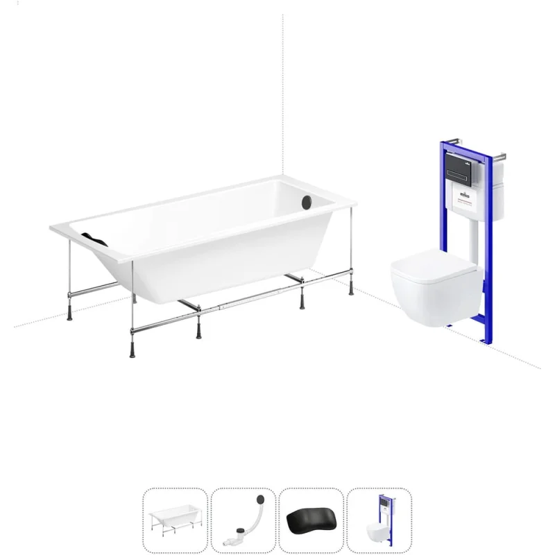 Комплект 5 в 1 Lavinia Boho One акриловая ванна 180x80 с инсталляцией и подвесным унитазом 20221059R