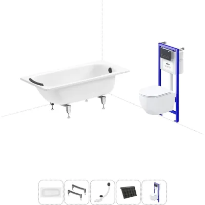 Комплект 5 в 1 Sanitana BLB Universal 3,5 стальная ванна 150x70 с инсталляцией и подвесным унитазом 20220823R