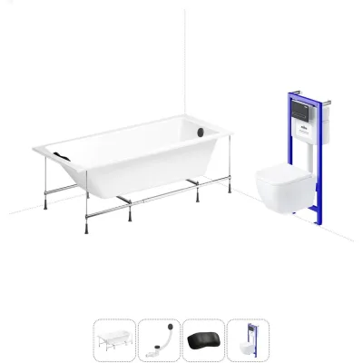 Комплект 5 в 1 Lavinia Boho One акриловая ванна 150x70 с инсталляцией и подвесным унитазом 20221043R