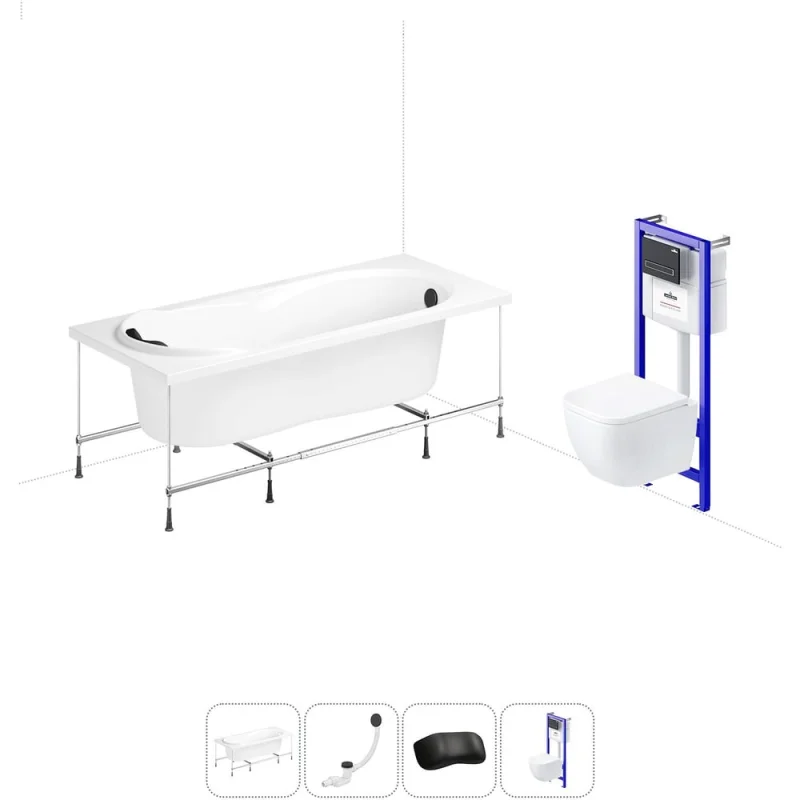Комплект 5 в 1 Lavinia Boho Easter Pro акриловая ванна 150x70 см, с инсталляцией и подвесным 20221143R