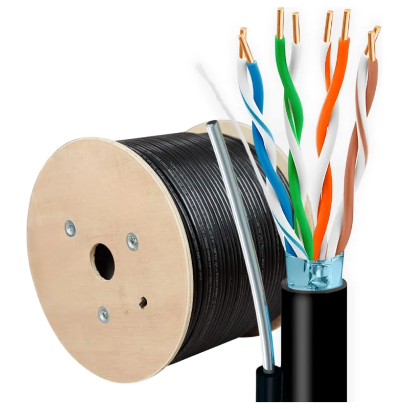 Кабель 5Bites FTP/SOLID/6CAT/CCAG/PE/BLACK/OUTDOOR/MESSENGER/DRUM/305M FS6570-305APE-M