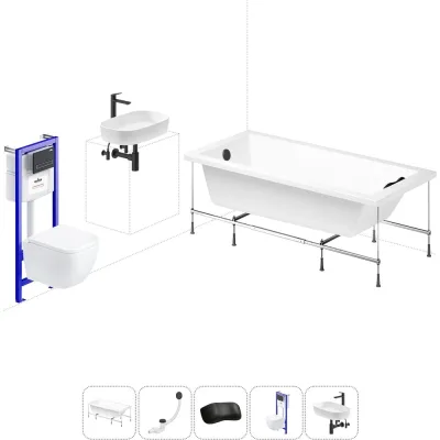 Комплект 6 в 1 Lavinia Boho Catani акриловая ванна 170x80 с инсталляцией, подвесным унитазом 20221283R