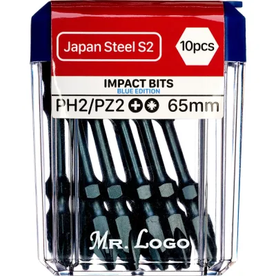 Биты Mr.Logo для шуруповерта двусторонние магнитные торсионные IMPACT PH2/PZ2 x 65 PC Box - 10 шт GB-65PH2PZ2