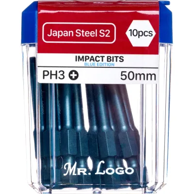 Биты Mr.Logo для шуруповерта магнитные торсионные IMPACT PН3 x 50 мм PC Box - 10 шт GB-50PH3