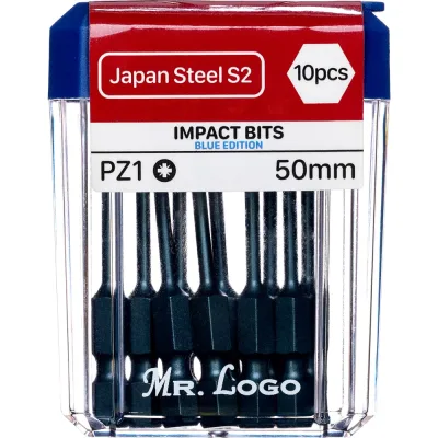 Биты Mr.Logo для шуруповерта магнитные торсионные IMPACT PZ1 x 50 мм PC Box - 10 шт GB-50PZ1