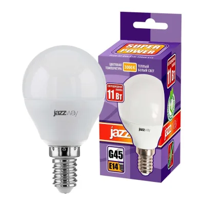 Светодиодная лампа Jazzway PLED-SP 11Вт шар G45 3000К теплый белый E14 950лм 230В/50Гц 5019249