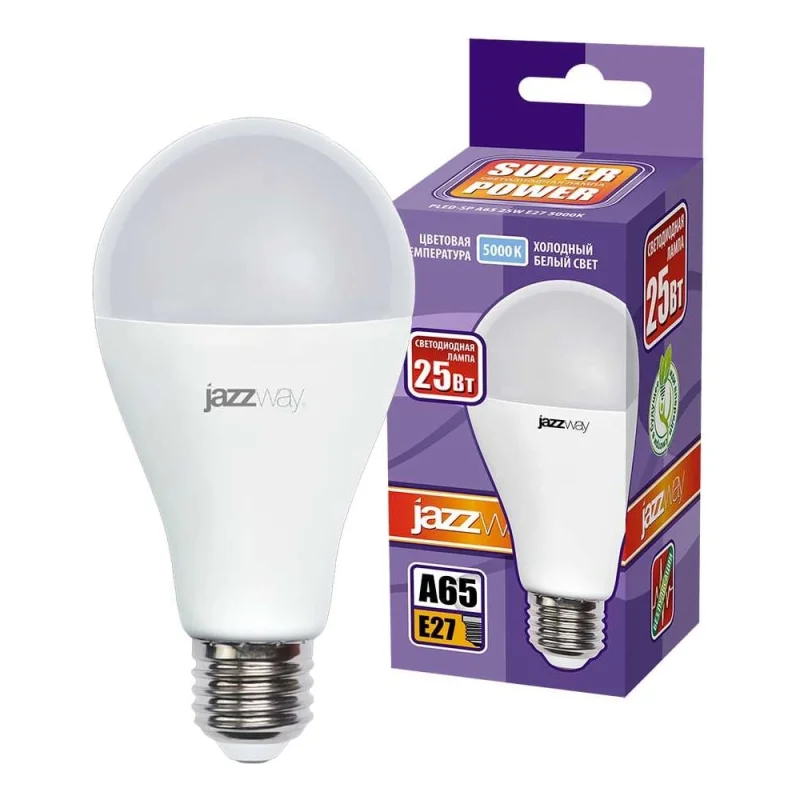 Светодиодная лампа Jazzway PLED-SP 25Вт A65 5000К холодный белый E27 2100лм 230В/50Гц 5018082A