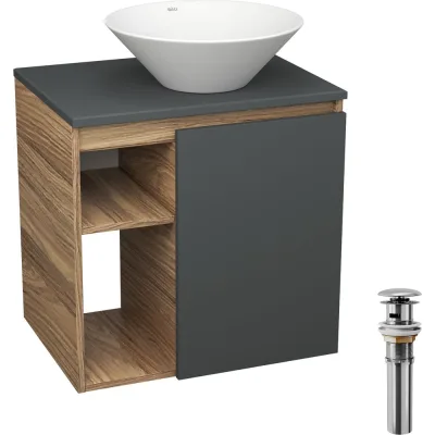 Тумба Bauedge Bau Dream Blackwood 60 правая, графит, раковина BAU Dream D43, выпуск клик клак хром SD4253