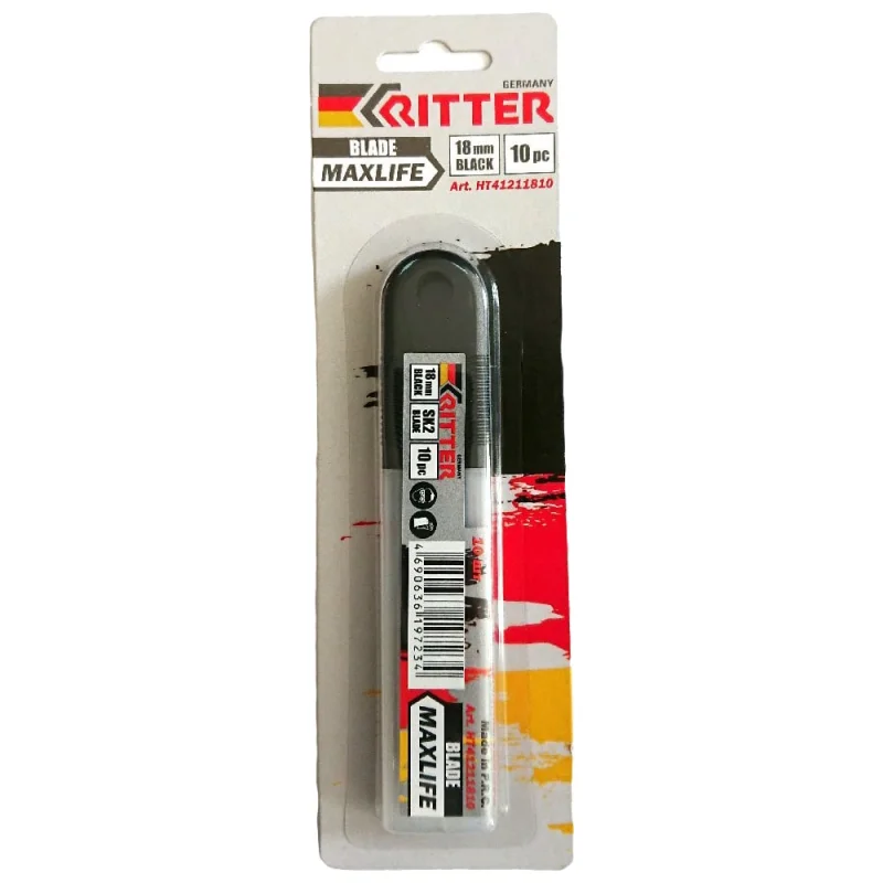 Лезвия сегментированные MaxLife 18 мм для ножей, 10 шт RITTER HT41211810