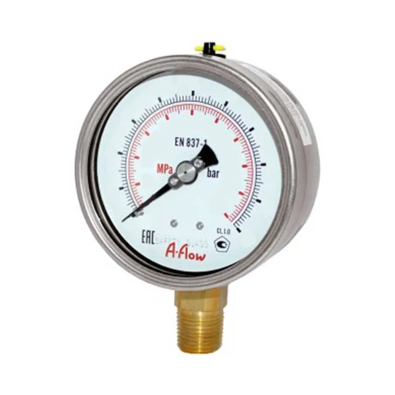 Манометр от 0 до 25 бар из нержавеющей стали, D50 мм, NPT 1/4", штуцер снизу A-Flow G21-S-4N-50A-25bar