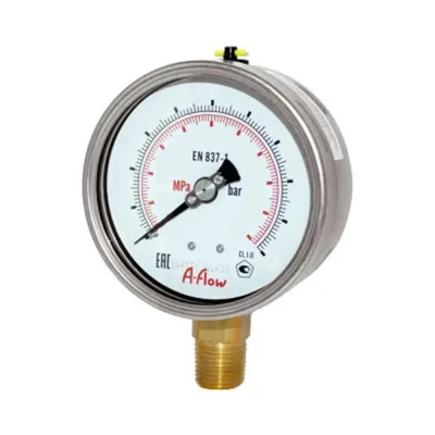 Манометр от 0 до 25 бар из нержавеющей стали, D50 мм, NPT 1/4", штуцер снизу A-Flow G21-S-4N-50A-25bar