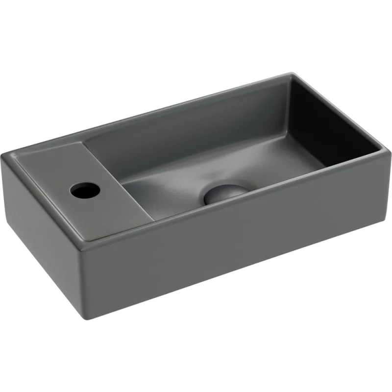 Умывальник подвесной прямоугольный Ceramicanova Element чаша справа, отверстие под смеситель слева, темный антрацит матовый, 407х217х100 мм CN6051RMDH