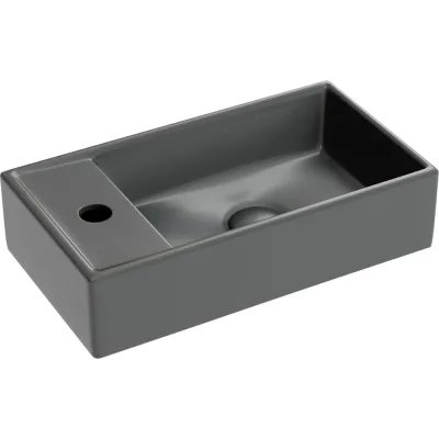 Умывальник подвесной прямоугольный Ceramicanova Element чаша справа, отверстие под смеситель слева, темный антрацит матовый, 407х217х100 мм CN6051RMDH