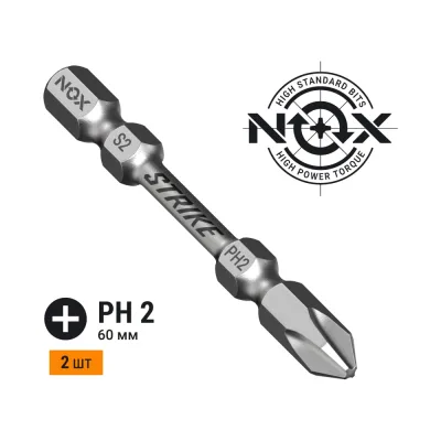 Бита impact STRIKE (2 шт; Рh2х60 мм; карта; E6.3) NOX 333260-2
