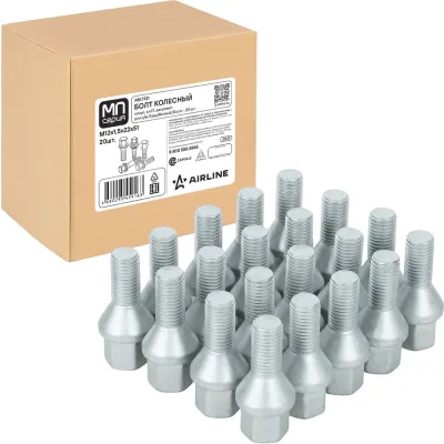 Болт колесный AIRLINE M12x1.5x22x51, конус, ключ 17, дакромет, 20 шт Лада/Renault/Dacia ABLT321