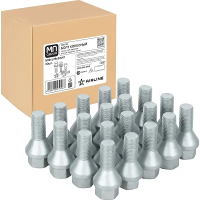 Болт колесный AIRLINE M12x1.25x22x47, конус, ключ 17, дакромет, 20 шт для а/м Лада/Fiat ABLT324